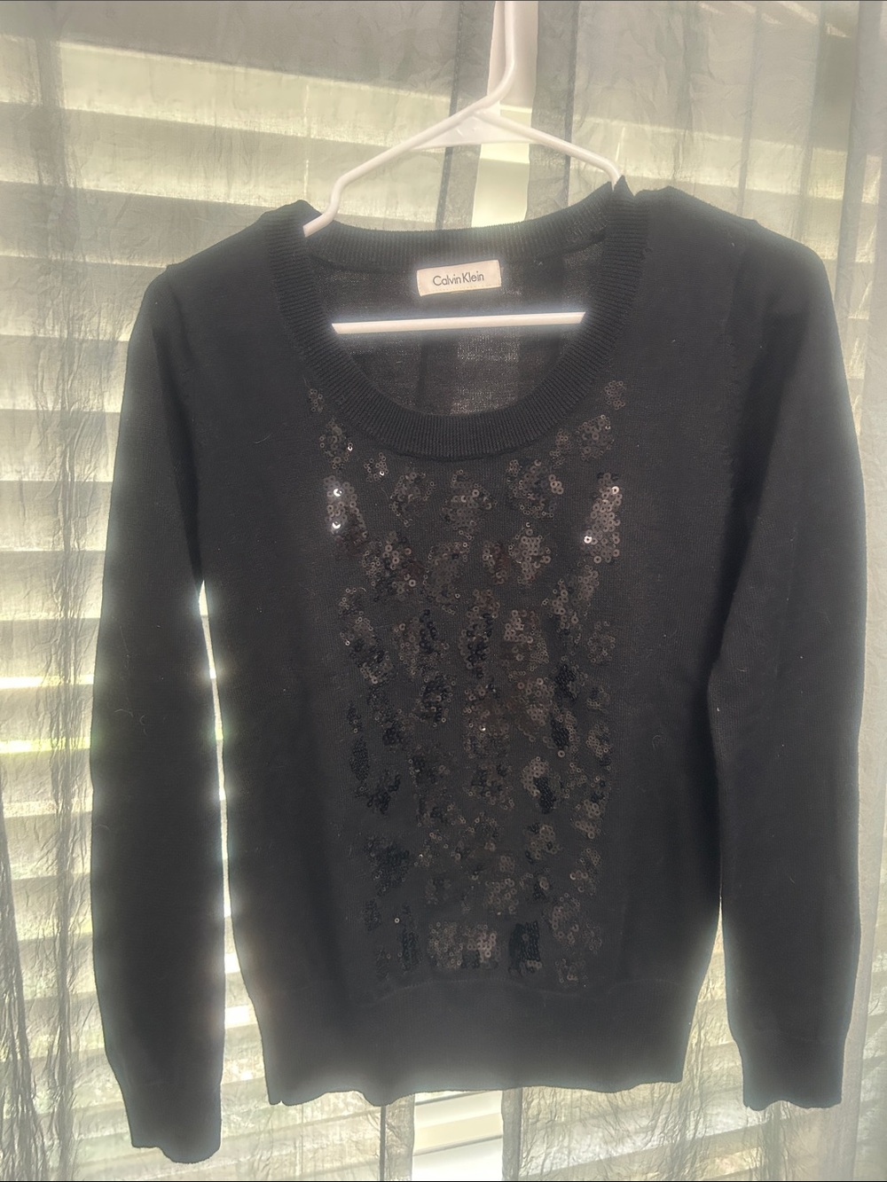 Calvin Klein Black Sequin Front Crewneck Sweater